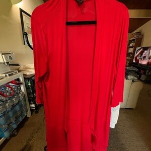 Open-Front Red Women's Long Cardigan by